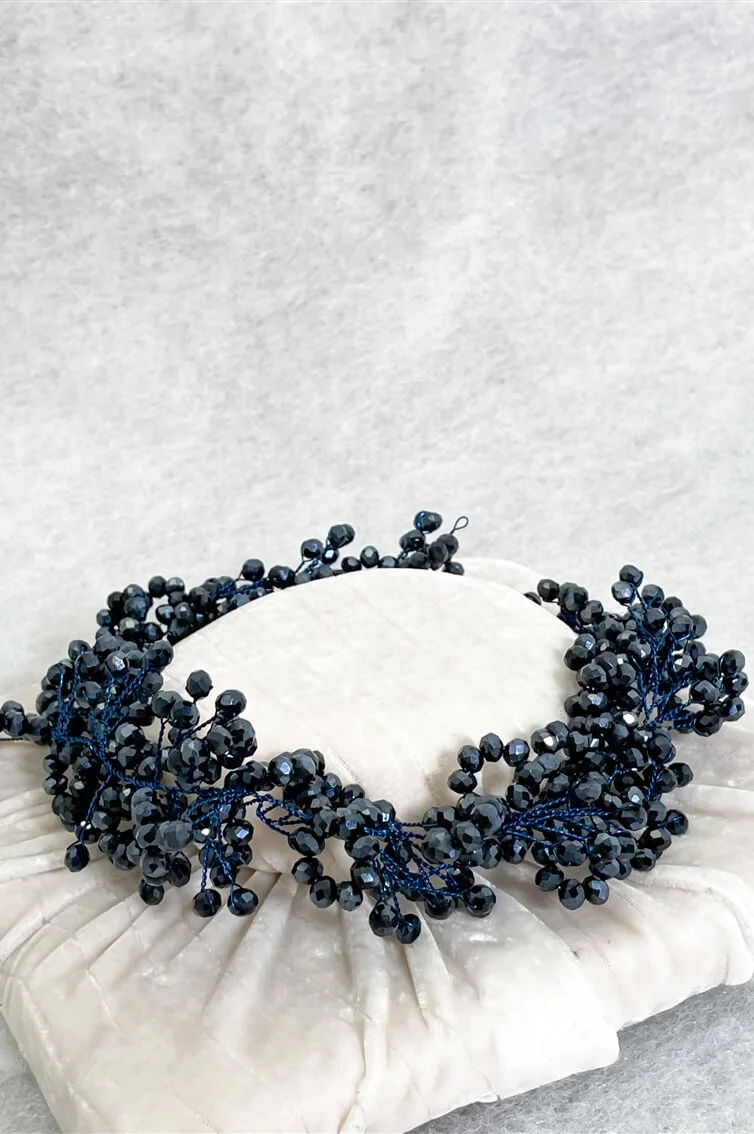 ''NOVELLA'' - HEADPIECE - NAVY - PEARLS